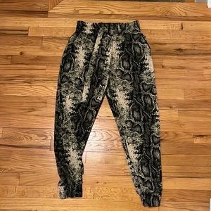 Green Snakeskin Carrot Pants